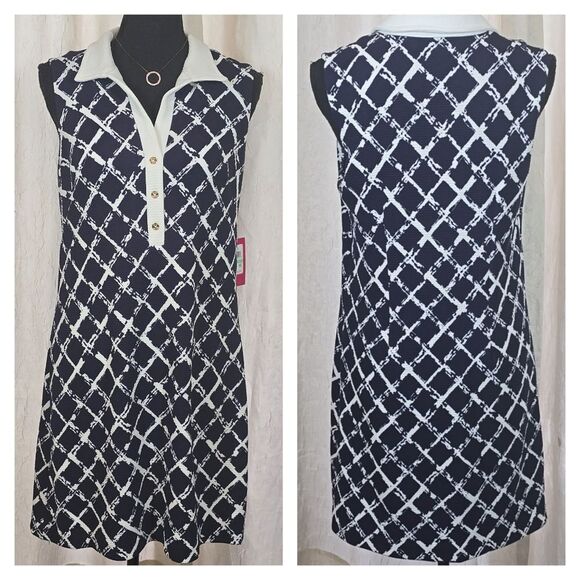 Vince Camuto Navy/White Sleeveless Dress - Picture 1 of 12